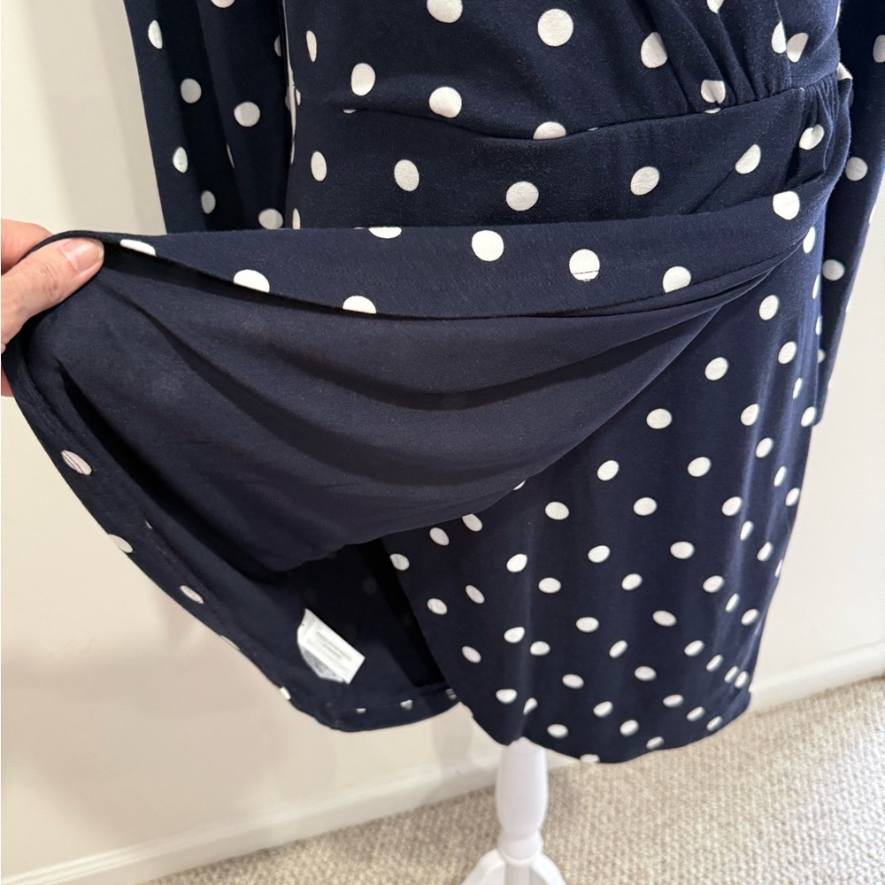 LOFT Navy Polka Dot Faux Wrap dress size 8 - Picture 4 of 9
